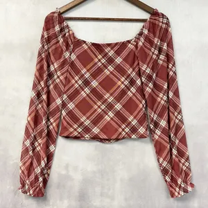 Almost Famous Womens Plaid Mesh Corset Top M Ruched Milkmaid Y2K Grunge Coquette thumbnail 2