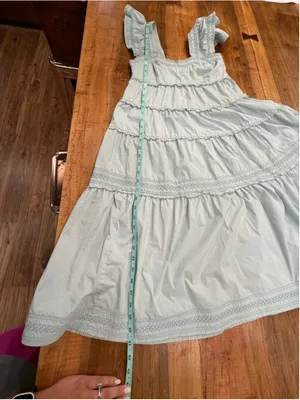 KARLIE Light Blue Cotton Smocked Tiered Ruffle Dress Midi Cottagecore Pockets M thumbnail 10