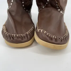 Hector Riccione‎ Leather Moc Toe Boots Studded Buckle Boho Womens Size 7 Western thumbnail 3