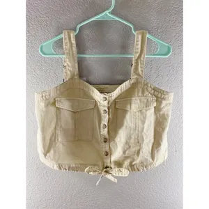 Free People We The Free Palm Desert Cream Ivory Button Crop Top thumbnail 6