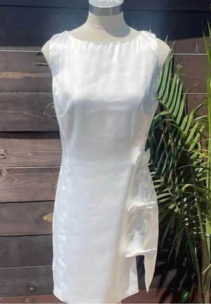 Rihoas White Satin Mini Dress Medium | Bow Detail Bridal Party NWT thumbnail 2