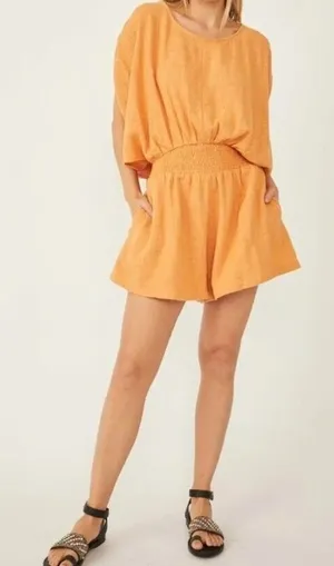 Free People Oversized Cotton Orange Pietro Open Tie-Back Romper - Size - Medium thumbnail 1