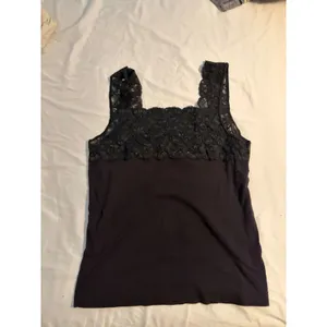 Nordstrom Intimates Tank Top Floral Lace Trim Black Cotton Cami Large thumbnail 2