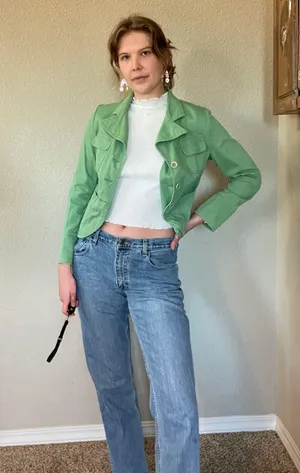 y2k green denim jacket Size L thumbnail 3