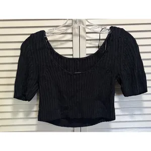 Free People Ribbed Knit Crop Sweater Short Sleeve Size Small Scoop Back‎ thumbnail 4