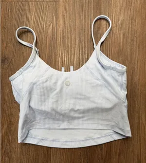 Lululemon Ebb to Street Tank Top Light‎ Blue Ribbed Cropped Camisole Size 2 flaw thumbnail 1
