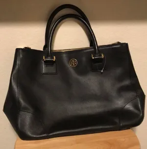 Tory Burch Robinson Black Double Zip Tote Handbag thumbnail 2