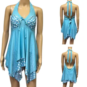 Hula Honey Blue Polka Dot Halter Tie Layered Tankini Top Womens Plus Size 3X thumbnail 2
