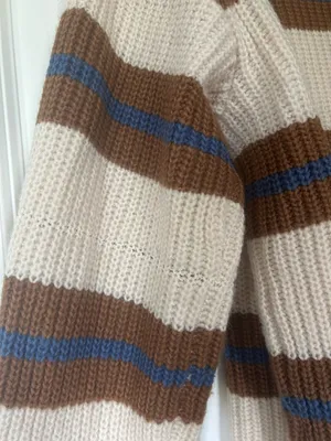 saltwater LUXE Cream Sweater with Brown and Blue Stripes thumbnail 5