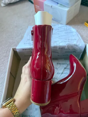 Bamboo Red Faux Leather Chunky Heel Boot thumbnail 6