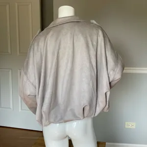 Women’s Faux Suede Moto Jacket Gray Oversized Zip Front Utility Details M thumbnail 3