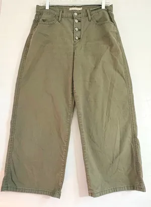 Levis Mile High Cropped Wide Leg Pants Olive Green Button‎ Fly Womens 31 thumbnail 1