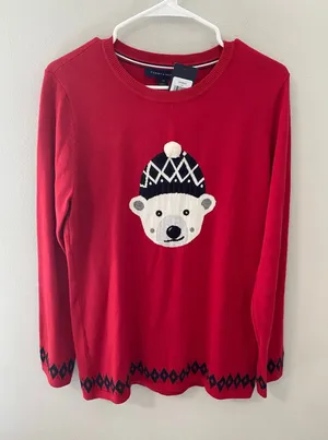 New Tommy Hilfiger Polar Bear Christmas Sweater Red Women's Large Holiday thumbnail 1