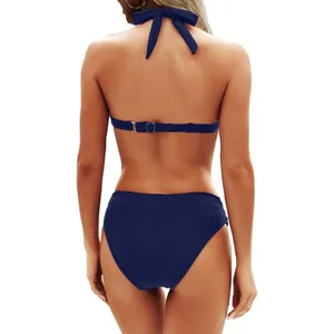 Yonique Navy Blue MEDIUM Two Piece Bathing Suits Push Up Bikini Halter Swimsuit thumbnail 2