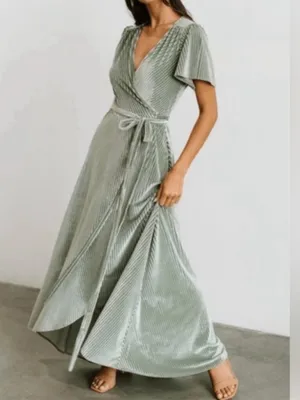 Baltic Born Andi Ribbed Velvet Wrap Maxi Dress size Medium Dusty Sage Green NEW thumbnail 4