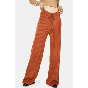 SNDYS Hendrix Ribbed Knit Drawstring Pants Burnt Orange Wide Leg Lounge Pants M thumbnail 3
