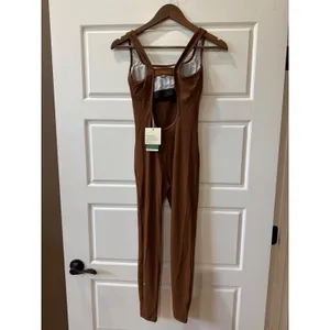 Halara Brown Jumpsuit Ribbed Cut‎ Out Back XS Athleisure Minimalist thumbnail 5