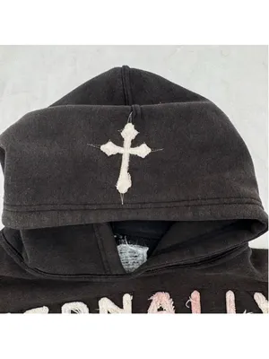 Eternally Devine Hoodie Sweatshirt Distressed Religious Cross Novelty Grunge thumbnail 8