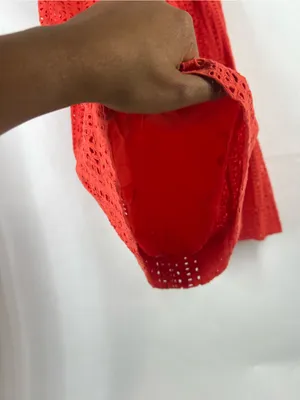Anthropologie Coral Eyelet Wide Leg Cropped Pants Culottes Orange Red Size 0 thumbnail 7