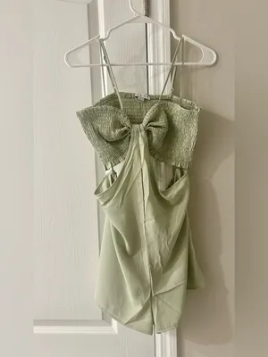 NWOT Sage Green Cutout Romper with Smocked Bust SIZE L thumbnail 3