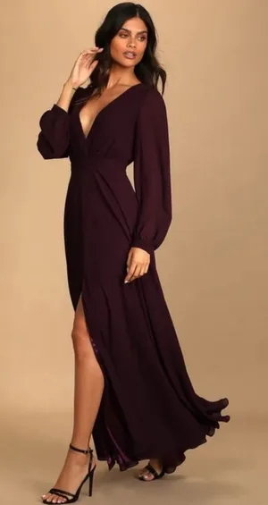 Lulu’s Adoring You Long Sleeve Maxi Dress NEW Women’s Small Purple Chiffon Gown thumbnail 1