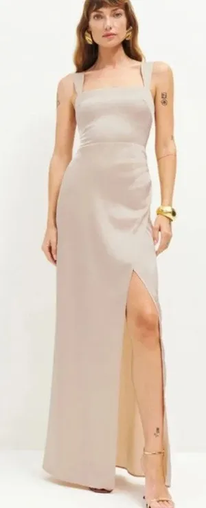 Reformation Isolene Satin Grand Cru Champagne Maxi Dress Size 4 thumbnail 1