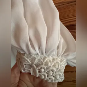 Vintage Felix Arbeo White Chiffon Lace Dress Romantic Long Sleeve 70s Small thumbnail 8