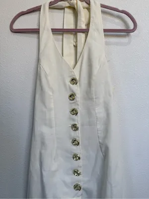 SHEIN Cream Halter Midi Dress Gold Button Detail Open Back Size M NWOT thumbnail 8