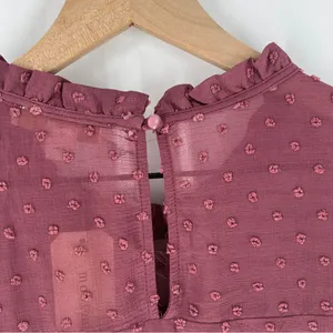 Monteau Purple Sheer Swiss Dot Ruffle Neck 3/4 Sleeve Peplum Blouse NWT‎ XL thumbnail 9