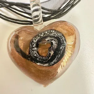 Gold tone black glass heart pendant necklace thumbnail 3