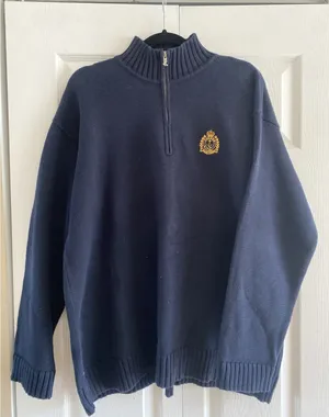 Lauren Ralph Lauren Quarter Zip Pullover Size XL Navy Crest Preppy Blue Cotton thumbnail 1