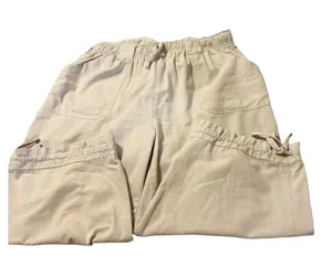 Erika Women's Size Small Linen Blend Elastic Waist Drawstring Capris Beige Beige/Tan thumbnail 1