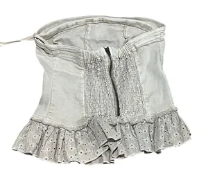 Kimchi Blue Strapless Corset Tube Top Womens M Light Wash Blue Eyelet thumbnail 1