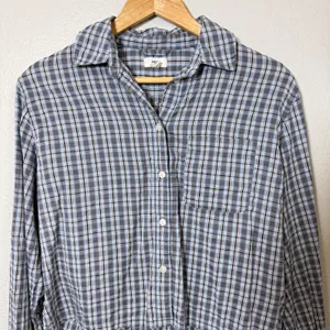 Aerie Plaid Cropped Button Up Shirt Womens XS Blue‎ Grey Long Sleeve Casual thumbnail 8