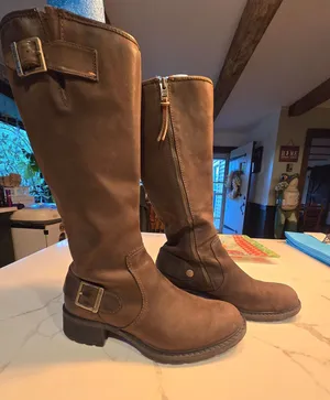 O Timberland Waterproof Leather Brown Tall Boots with Buckle and Side Zip(b) thumbnail 1