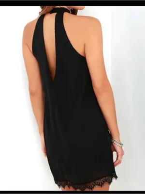 Lulus Black Lace Trim Mini Dress With Halter Neck and Low Back XS Formal Dance thumbnail 2
