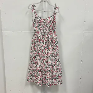 Code Mode Cherry Print Cotton Midi Dress White Red Small Summer Picnic thumbnail 2