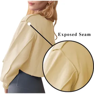 NWT‎ Womens Cream Cropped Long Sleeve Fleece Pullover Sweatshirt- Small thumbnail 2