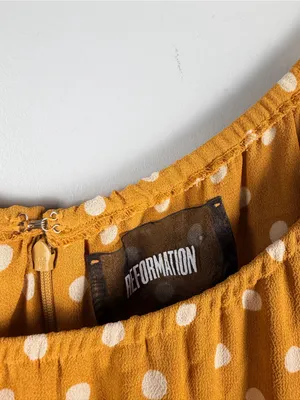 Reformation yellow white polka dot Arlene dress size 10 thumbnail 3
