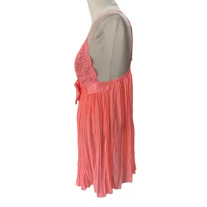 Vintage Victoria's Secret Pink Pleated Babydoll Lace Satin Bow Lingerie M Y2K thumbnail 2