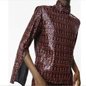 NWT Zara High Collar Sequin Long Sleeve Top thumbnail 3
