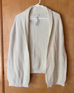 Free People Cardigan Womens OS Cream Ribbed Knit Shawl Collar Open Front Sweater thumbnail 1