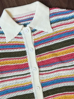 Crochet Two-Piece Striped Tank & Cardigan Set - Multicolor thumbnail 2