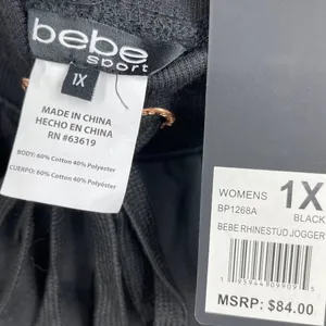 Bebe Womens Black Jogger Sweatpants Fleece Activewear Pants Rhinestones NEW 1X thumbnail 9
