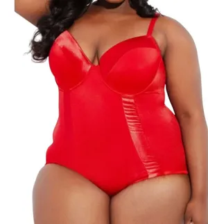 Ashley Stewart Racing Red Satin Panel Medium Control Shapewear Bodysuit Women 1X thumbnail 1