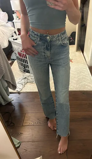 ZARA Jeans High-Rise Straight Leg Distressed thumbnail 5