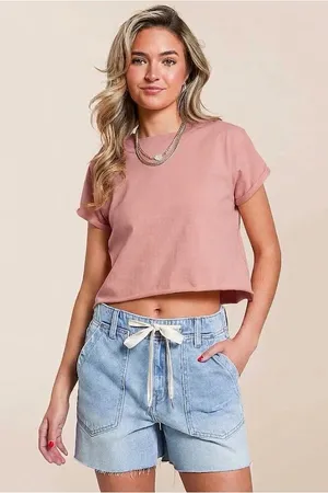 Free People The Perfect Boxy Cropped Tee in Pink thumbnail 1