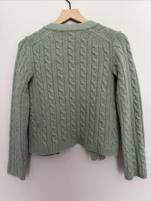 Abercrombie & Fitch Button Up Cable Knit Cardigan Dark Sage Small thumbnail 6