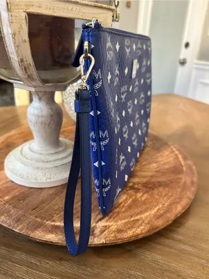MCM Royal Blue Monogram Wristlet Clutch thumbnail 3