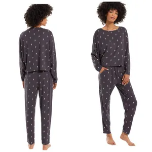 Z Supply Pajama Lounge Set Womens XS Grey Lightning Bolt Cotton Modal 2pc Jogger thumbnail 2